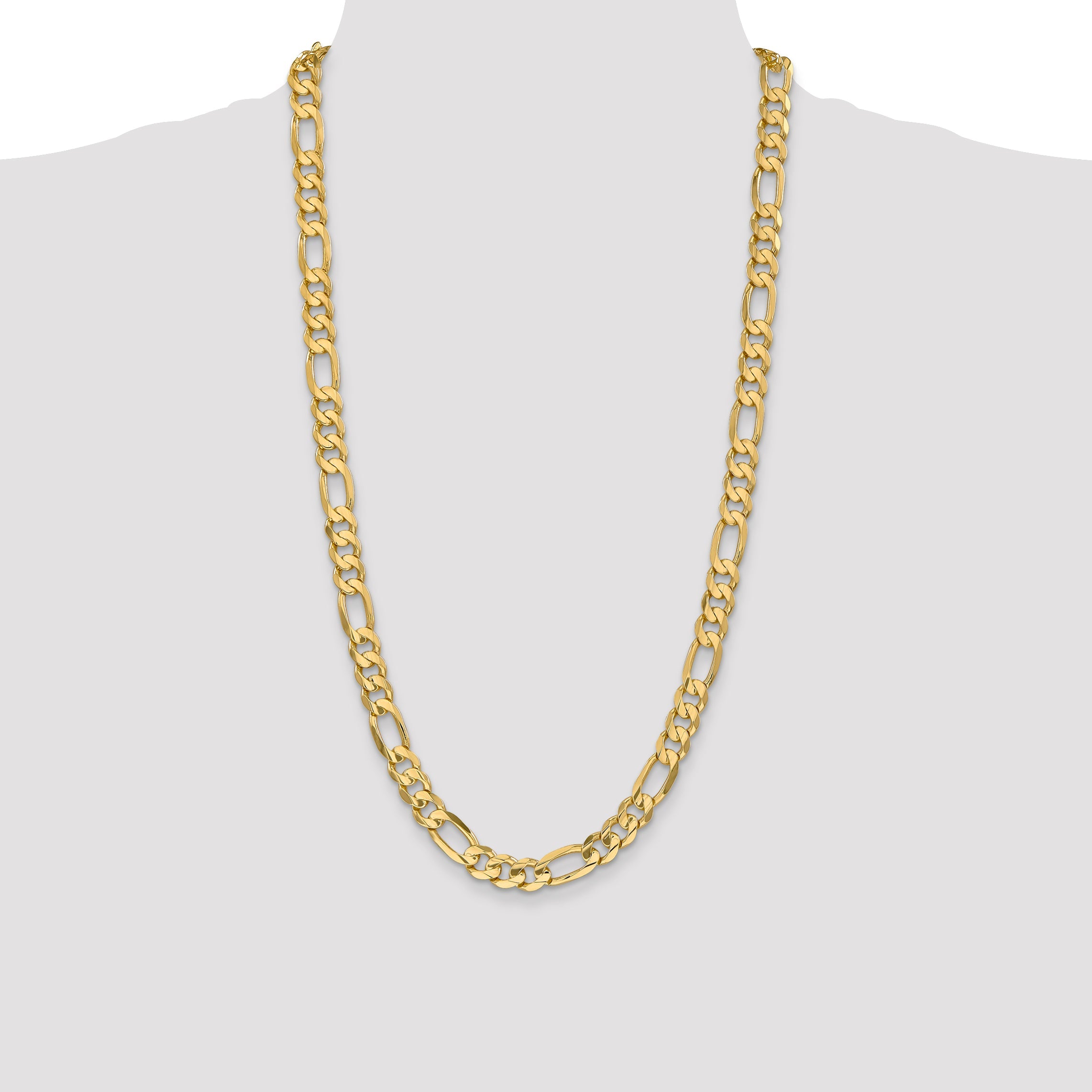 14K Yellow Gold 28 Inch 8.75mm Concave Open Figaro With Lobster Clasp Chain Necklace