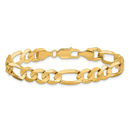 14K Yellow Gold 8 Inch 8.75mm Concave Open Figaro With Lobster Clasp Bracelet