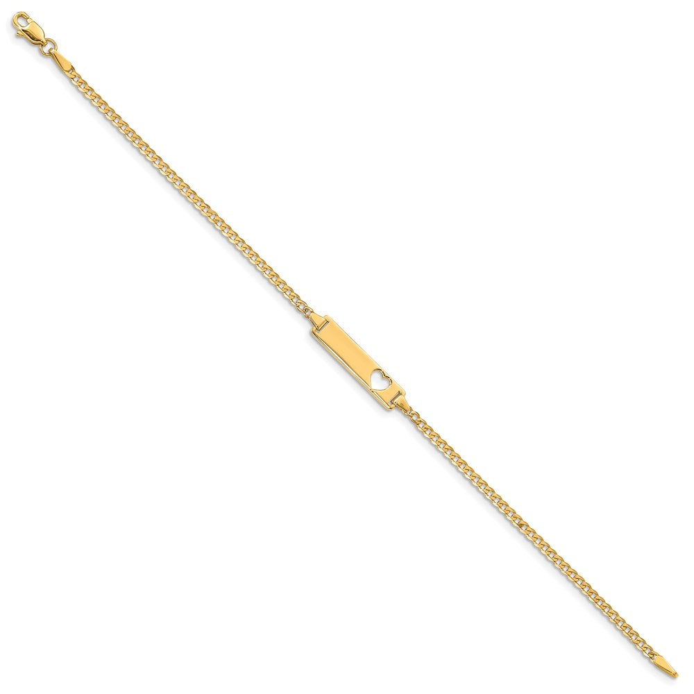 7 Inch 14K Cut-Out Heart Curb Link Id Bracelet