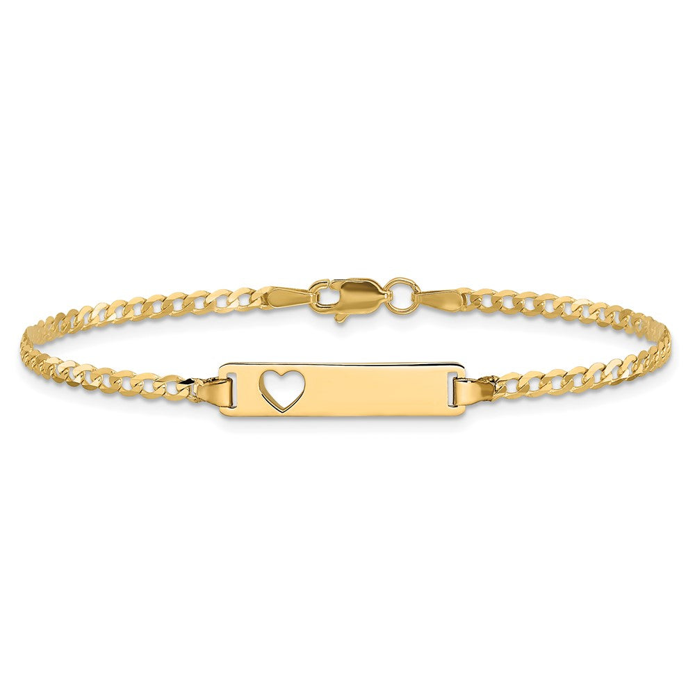 7 Inch 14K Cut-Out Heart Curb Link Id Bracelet