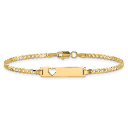 7 Inch 14K Cut-Out Heart Curb Link Id Bracelet