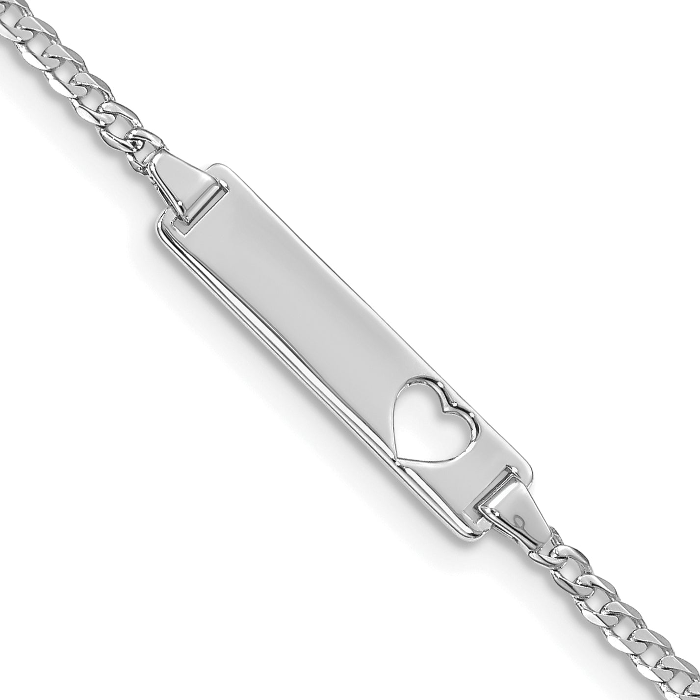 7 Inch 14K Wg Cut-Out Heart Curb Link Id Bracelet