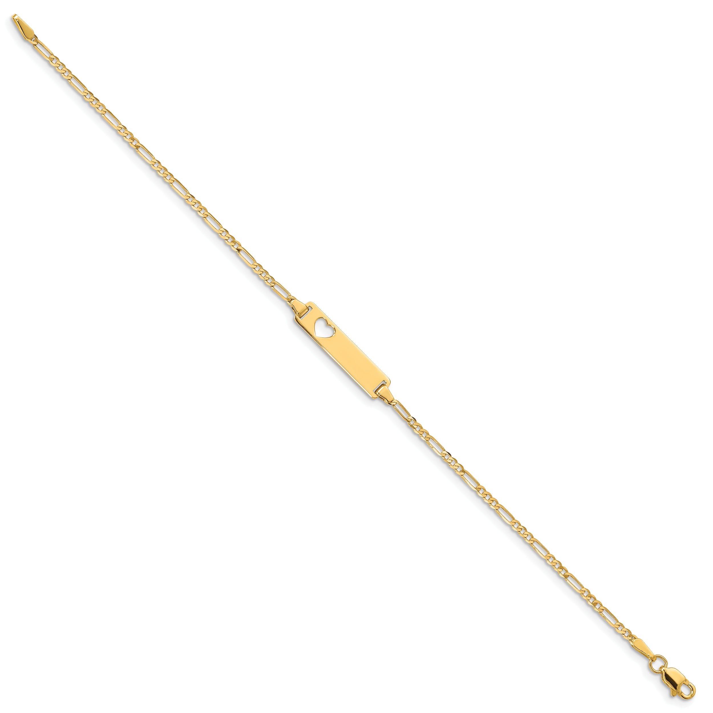 7 Inch 14K Cut-Out Heart Figaro Link Id Bracelet
