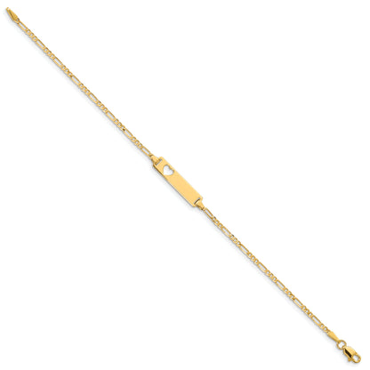 7 Inch 14K Cut-Out Heart Figaro Link Id Bracelet