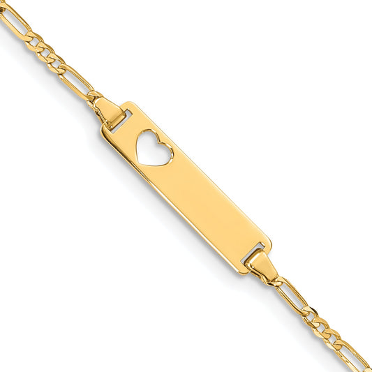 7 Inch 14K Cut-Out Heart Figaro Link Id Bracelet