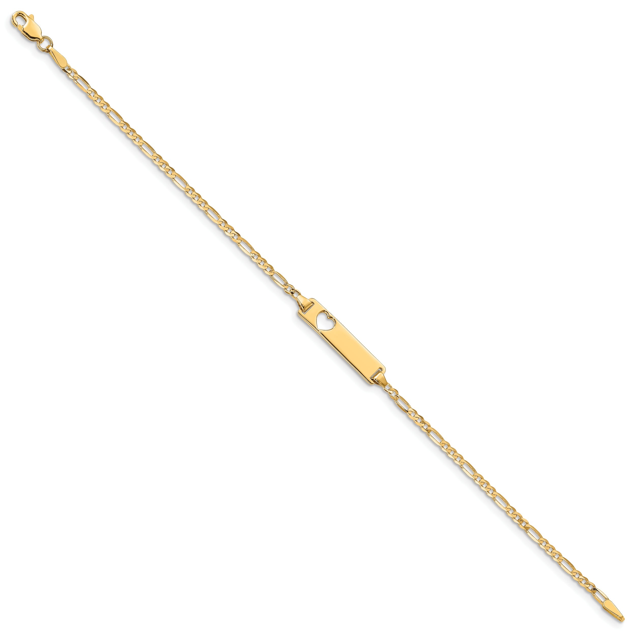 7 Inch 14K Cut-Out Heart Figaro Link Id Bracelet