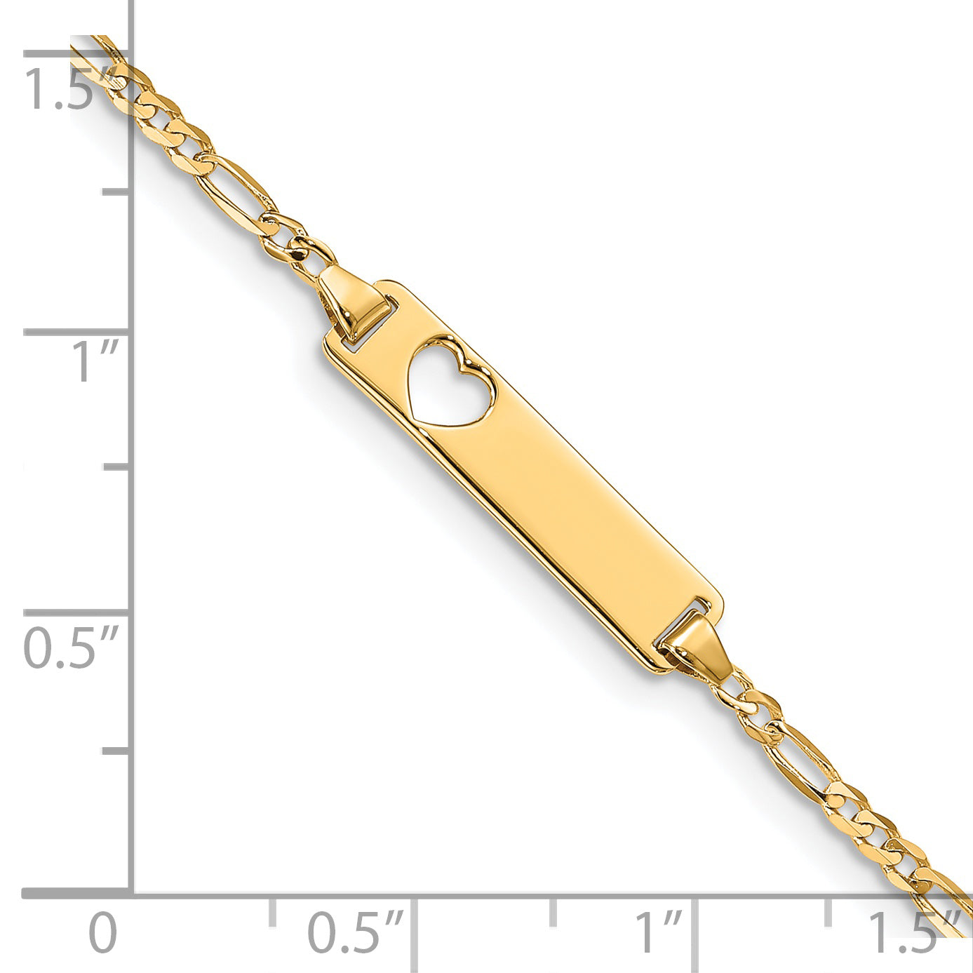 7 Inch 14K Cut-Out Heart Figaro Link Id Bracelet