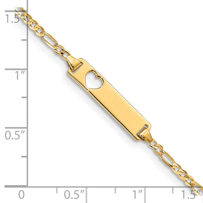 7 Inch 14K Cut-Out Heart Figaro Link Id Bracelet