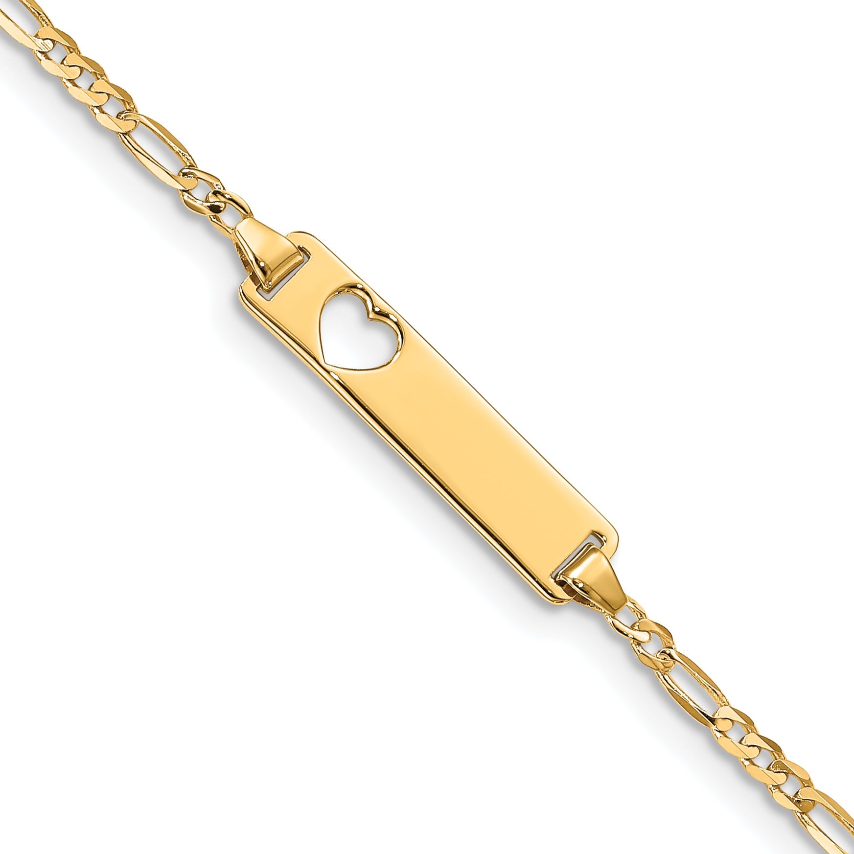 7 Inch 14K Cut-Out Heart Figaro Link Id Bracelet