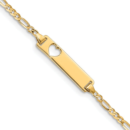 7 Inch 14K Cut-Out Heart Figaro Link Id Bracelet