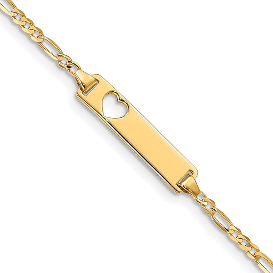7 Inch 14K Cut-Out Heart Figaro Link Id Bracelet