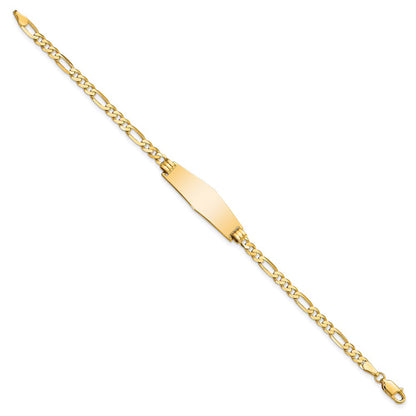 7 Inch 14K Soft Diamond Shape Flat Figaro Link Id Bracelet