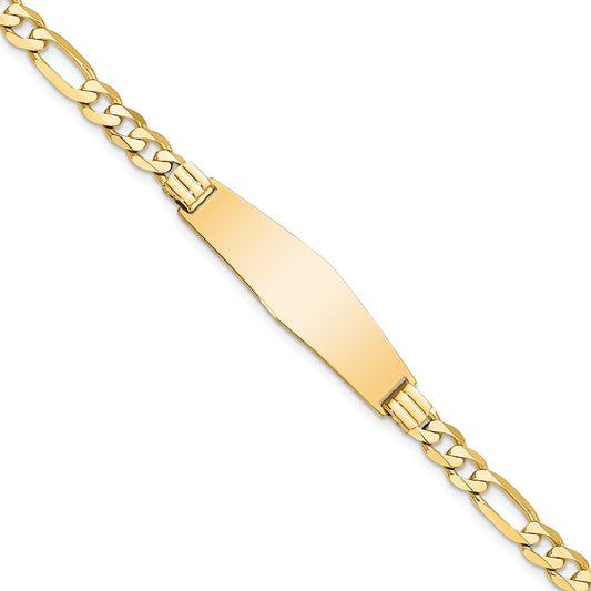 8 Inch 14K Flat Figaro Link Soft Diamond Shape Id Bracelet
