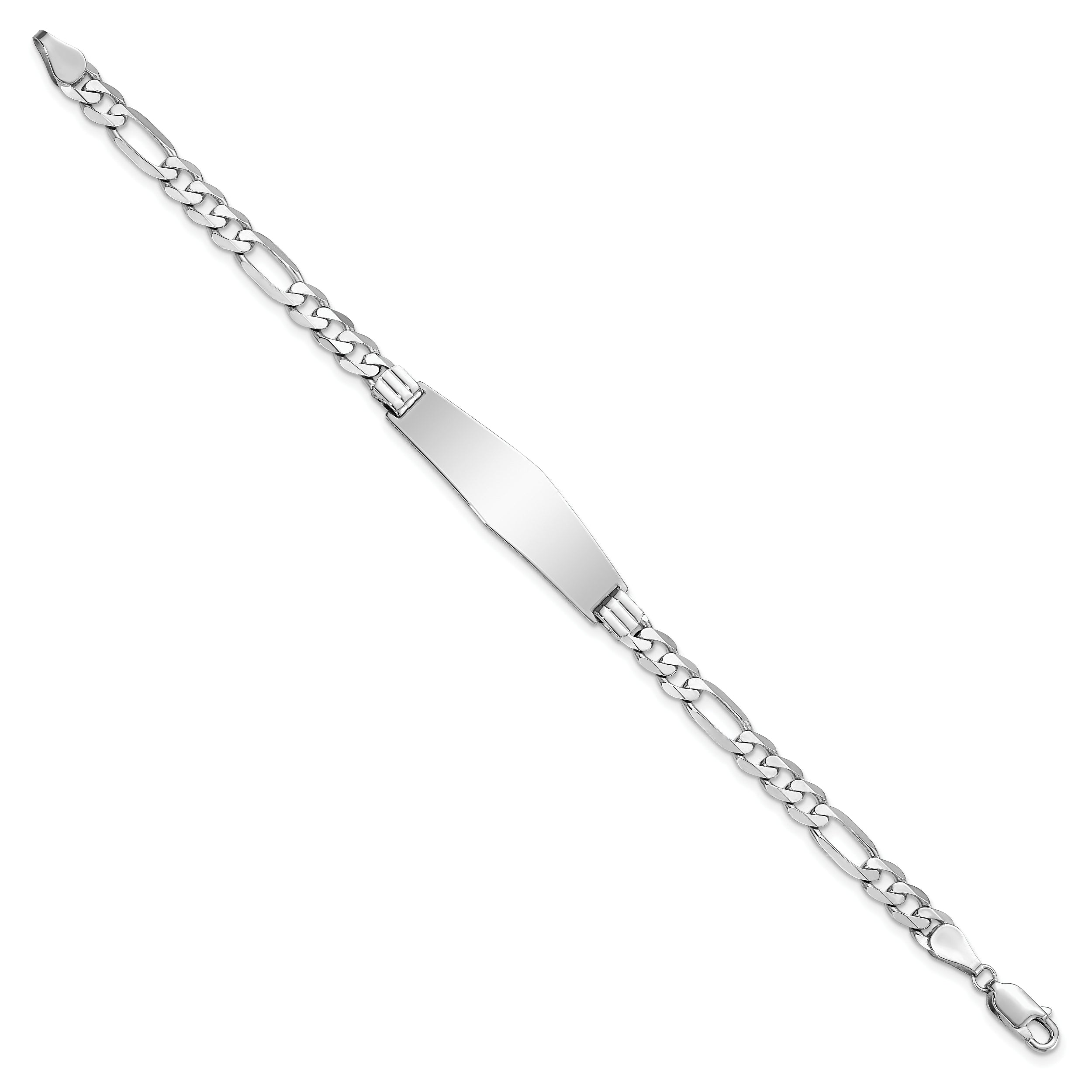 8 Inch 14K Wg Figaro Link Soft Diamond Shape Id Bracelet