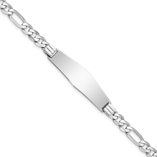 8 Inch 14K Wg Figaro Link Soft Diamond Shape Id Bracelet