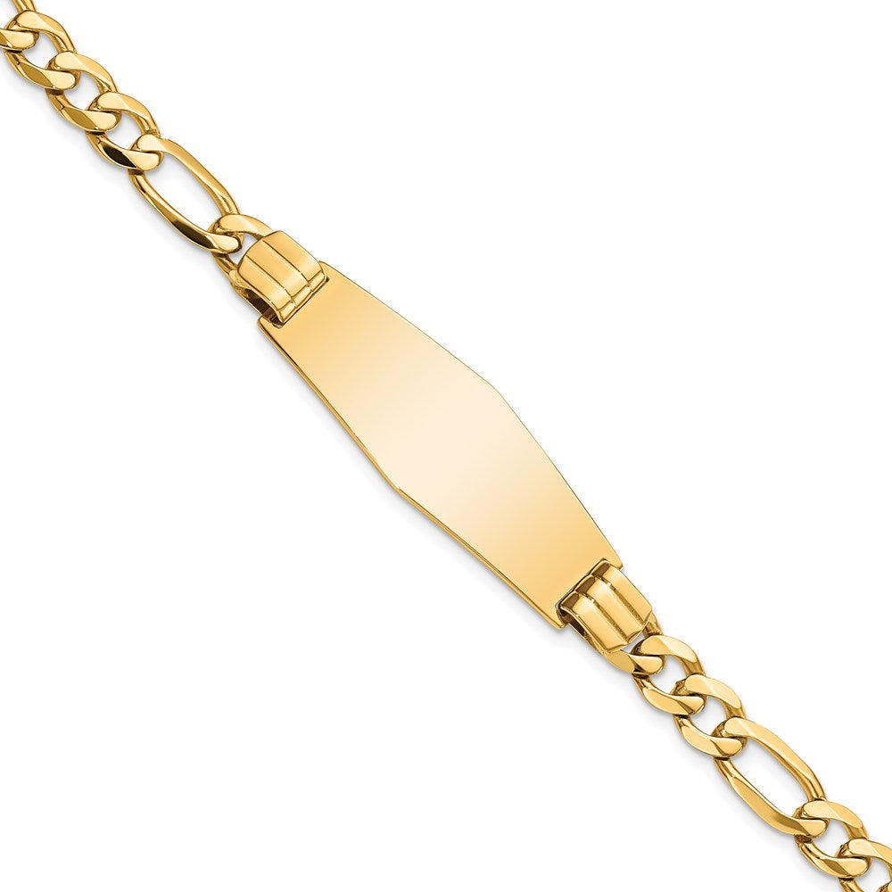 7 Inch 14K Flat Figaro Link Soft Diamond Shape Id Bracelet