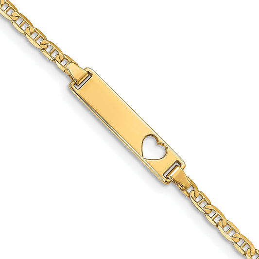 7 Inch 14K Cut-Out Heart Anchor Link Id Bracelet