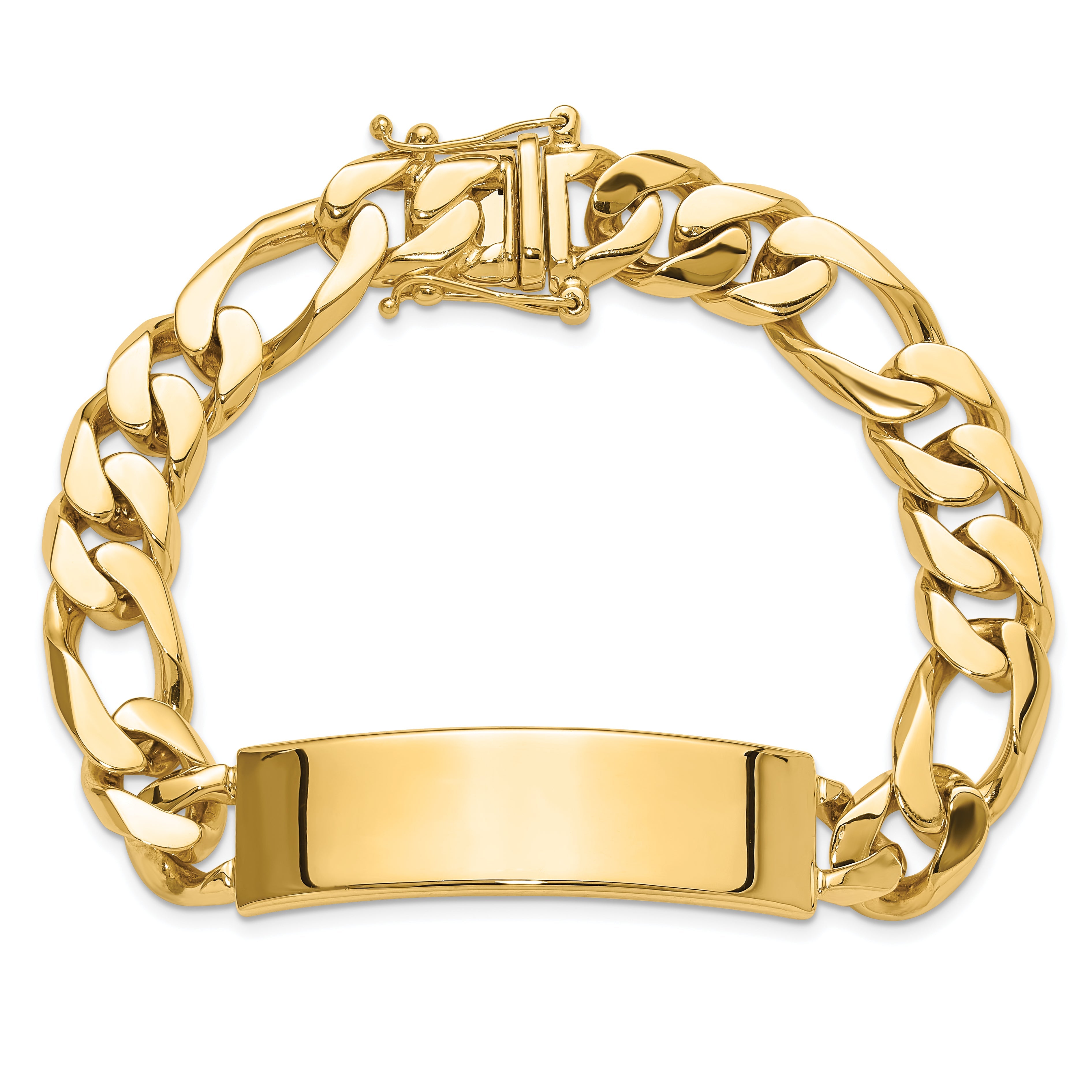 14K Yellow Gold Hand Polished Solid Chain/Solid Plate Figaro Link 48X11mm 8.5 Inch Id Bracelet