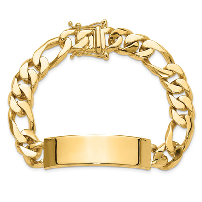 14K Yellow Gold Hand Polished Solid Chain/Solid Plate Figaro Link 48X11mm 8.5 Inch Id Bracelet