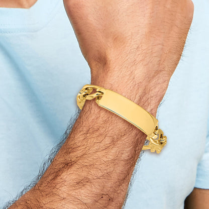 14K Yellow Gold Hand Polished Solid Chain/Solid Plate Figaro Link 48X15mm 8.5 Inch Id Bracelet