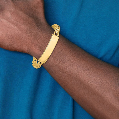 14K Yellow Gold Hand Polished Solid Chain/Solid Plate Curb Link 44X12mm 8 Inch Id Bracelet