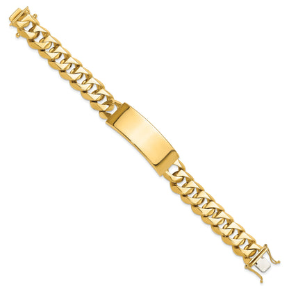 14K Yellow Gold Hand Polished Solid Chain/Solid Plate Heavy Curb Link 48X18mm 8.5 Inch Id Bracelet