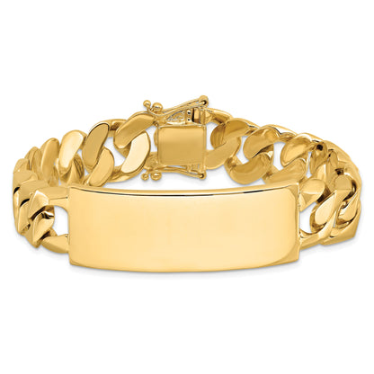 14K Yellow Gold Hand Polished Solid Chain/Solid Plate Heavy Curb Link 48X18mm 8.5 Inch Id Bracelet
