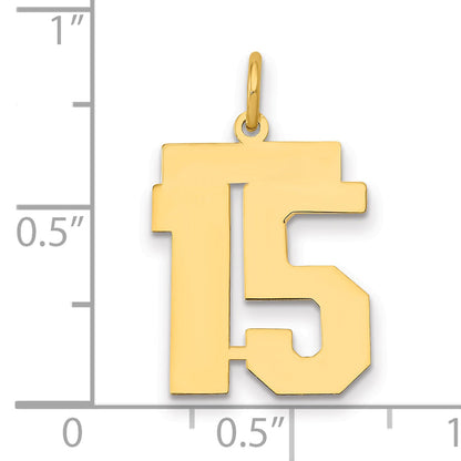 14K Yellow Gold Medium Polished Number 15 Charm