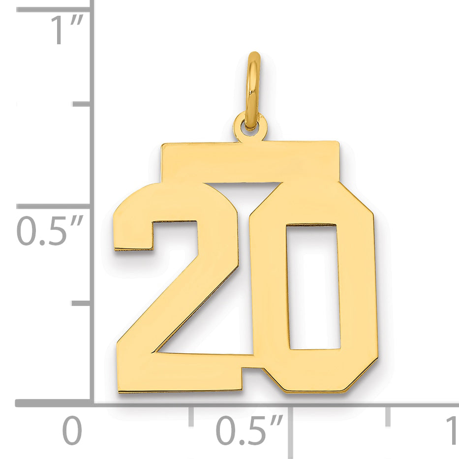14K Yellow Gold Medium Polished Number 20 Charm