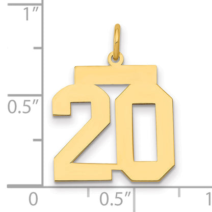 14K Yellow Gold Medium Polished Number 20 Charm