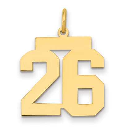 14K Yellow Gold Medium Polished Number 26 Charm
