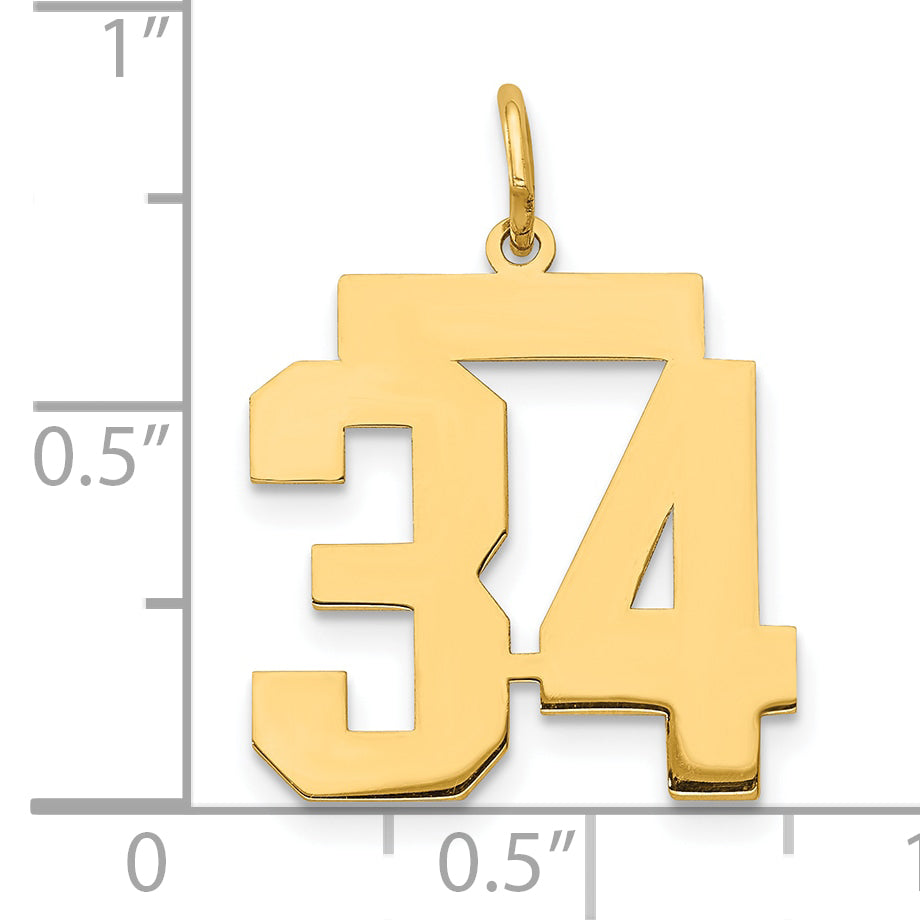 14k Yellow Gold 14k Medium Polished Number 34 Charm