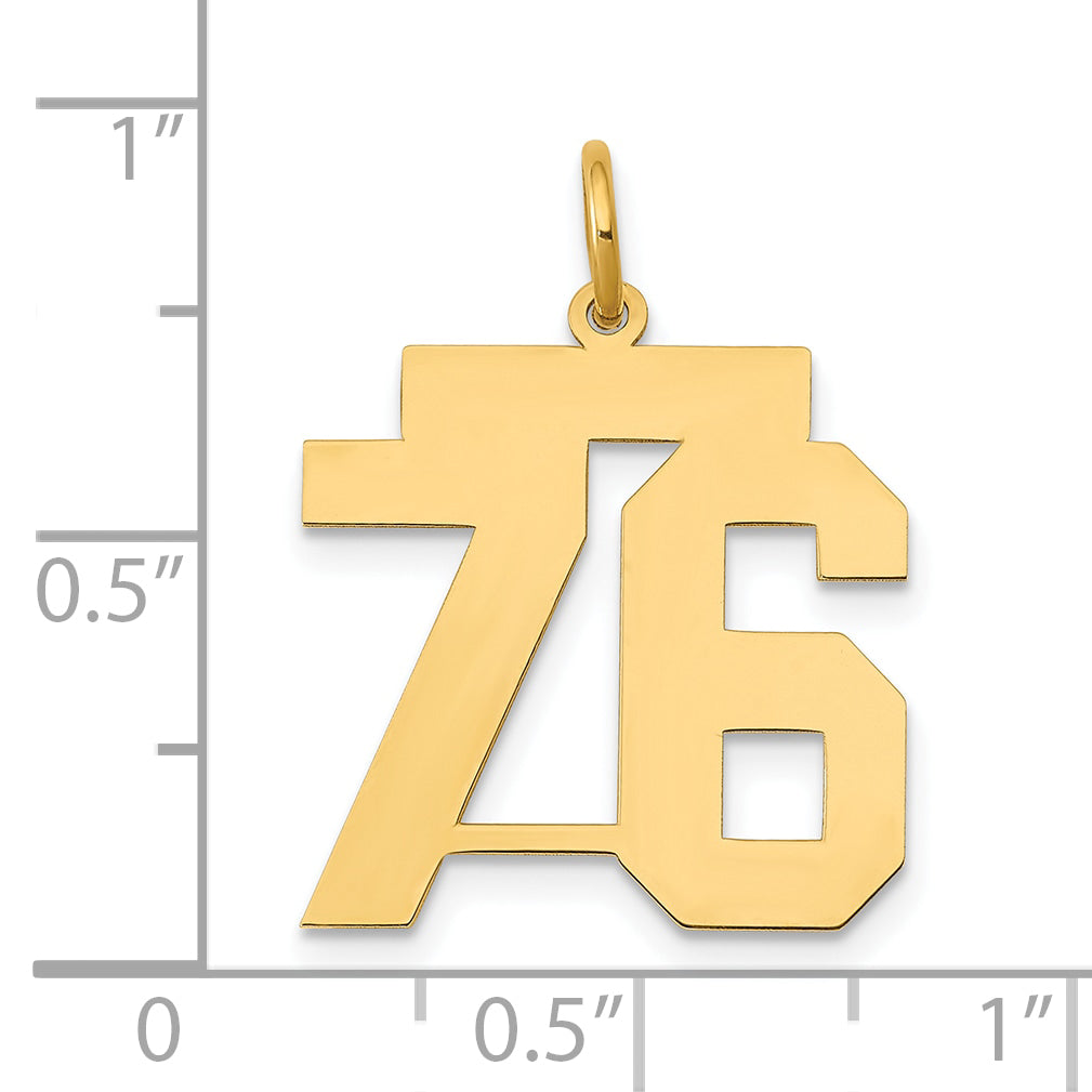 14K Yellow Gold Medium Polished Number 76 Charm