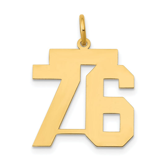 14K Yellow Gold Medium Polished Number 76 Charm
