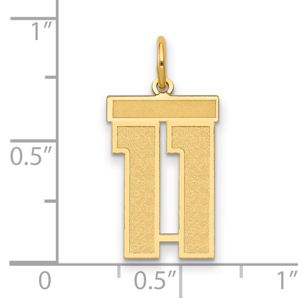 10K Yellow Gold Medium Satin Number 11 Charm