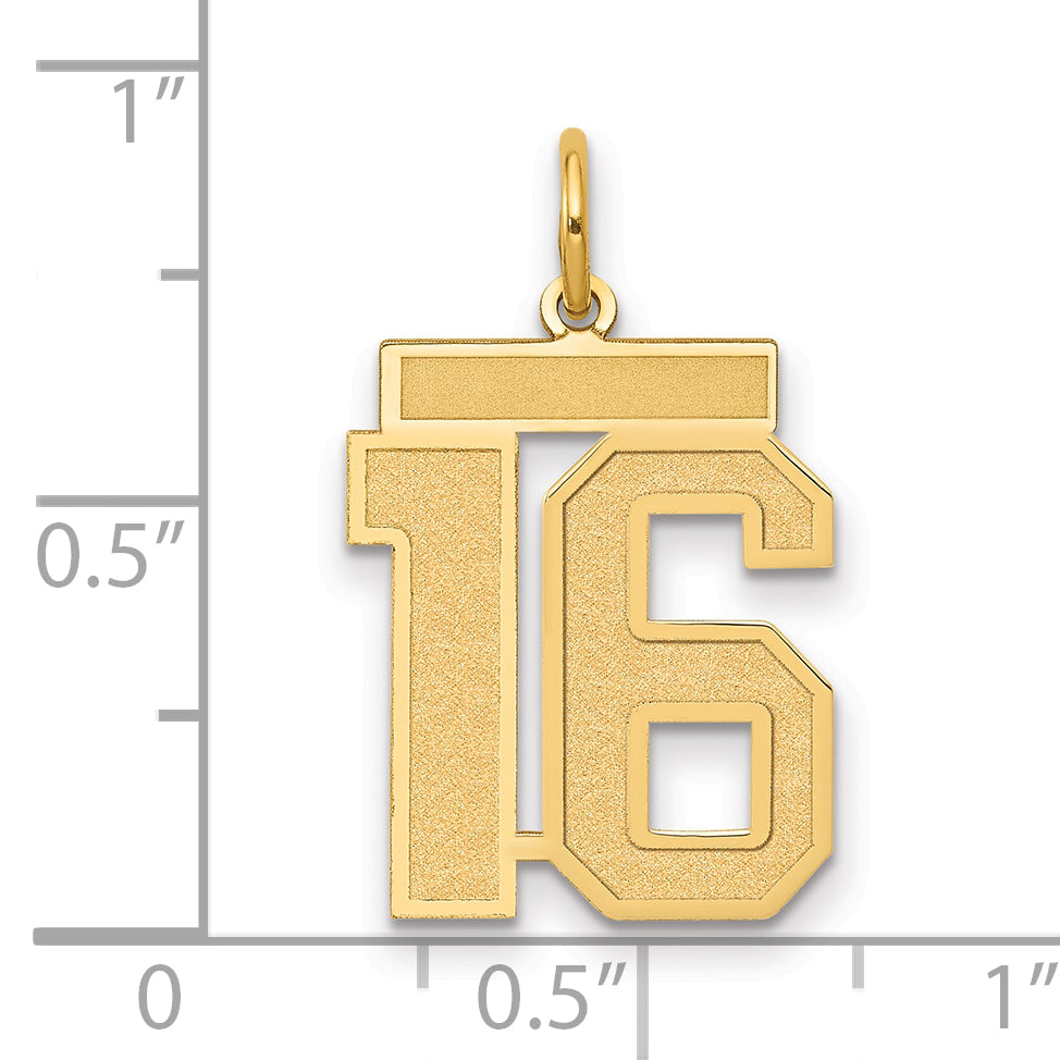 10K Yellow Gold Medium Satin Number 16 Charm