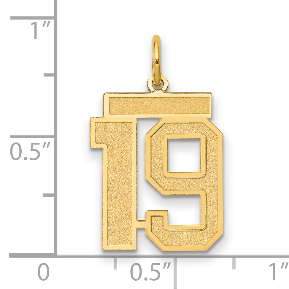 14K Yellow Gold Medium Satin Number 19 Charm