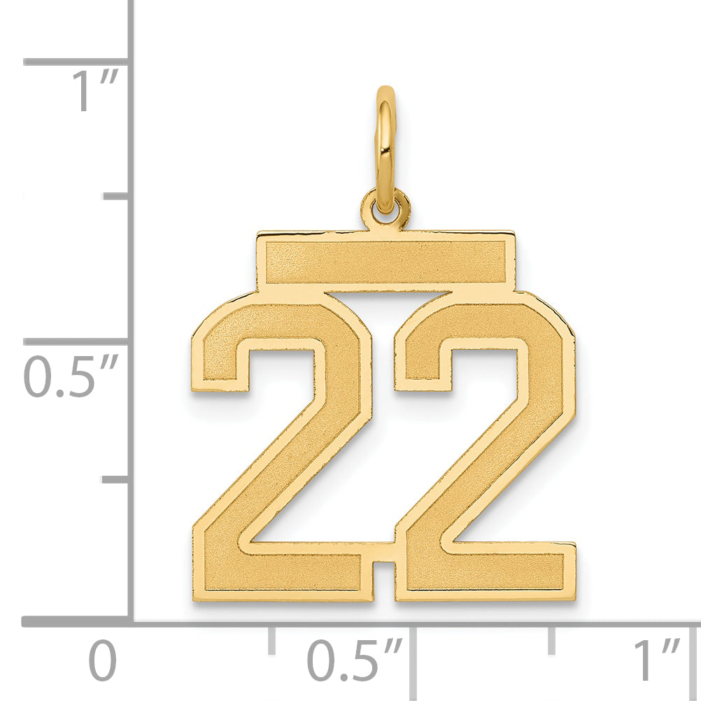 10K Yellow Gold Medium Satin Number 22 Charm
