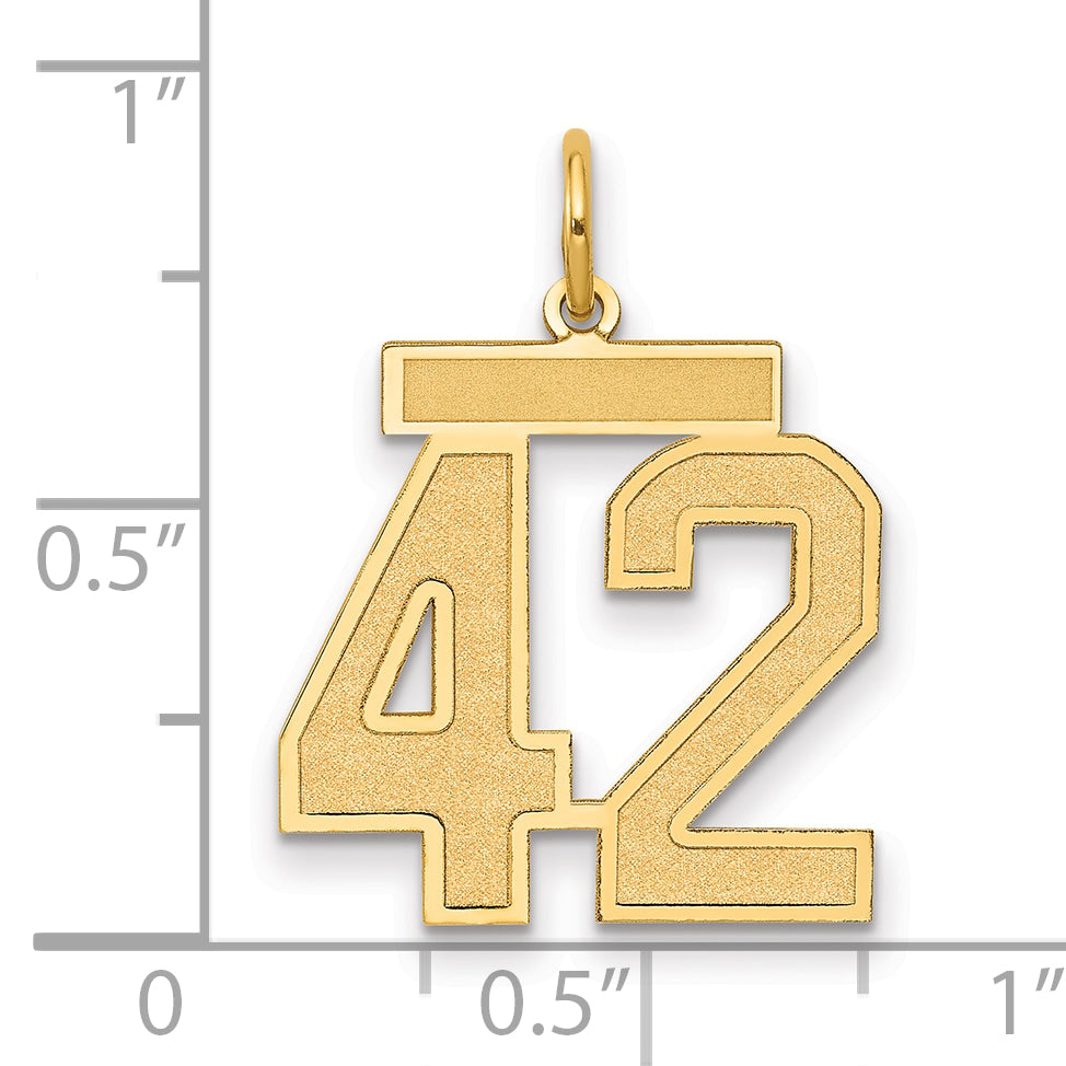 14K Yellow Gold Medium Satin Number 42 Charm
