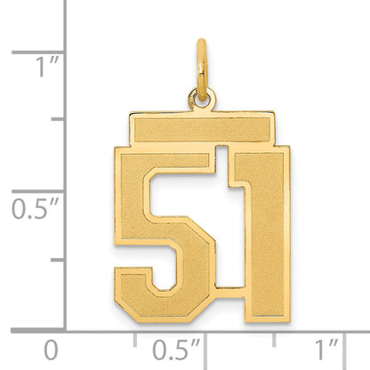 14K Yellow Gold Medium Satin Number 51 Charm
