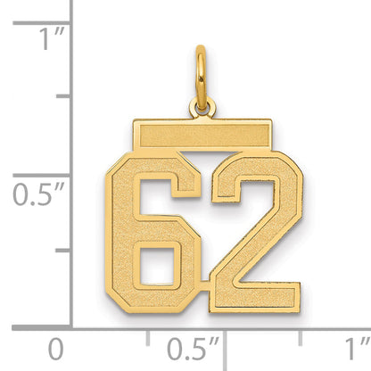 14K Yellow Gold Medium Satin Number 62 Charm