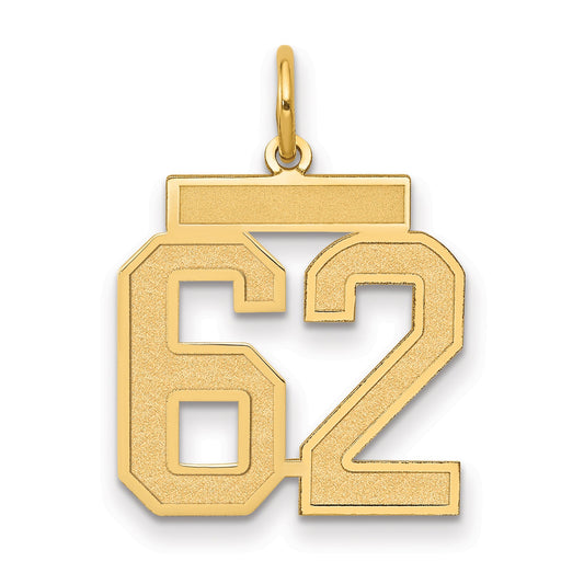 14K Yellow Gold Medium Satin Number 62 Charm