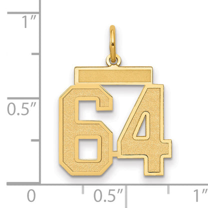 14K Yellow Gold Medium Satin Number 64 Charm