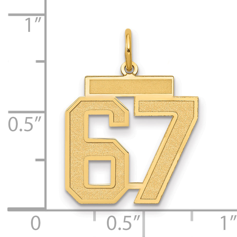 14K Yellow Gold Medium Satin Number 67 Charm