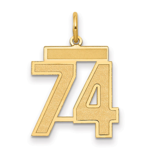 14K Yellow Gold Medium Satin Number 74 Charm