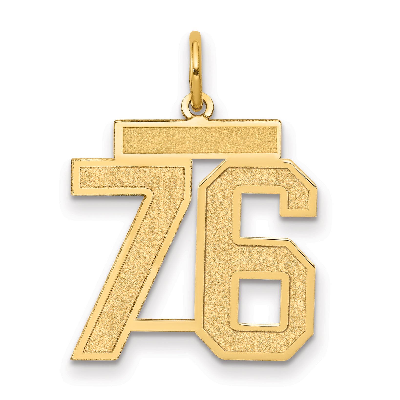 14K Yellow Gold Medium Satin Number 76 Charm