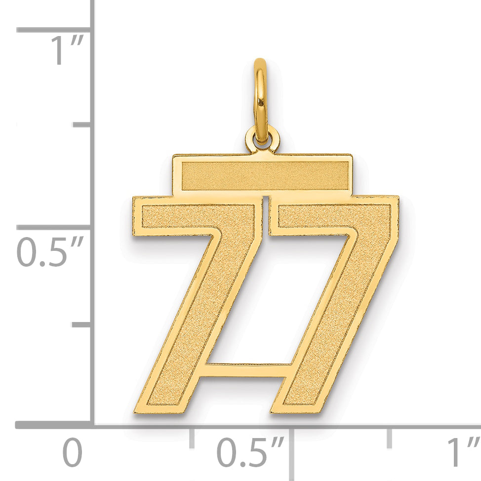 14K Yellow Gold Medium Satin Number 77 Charm