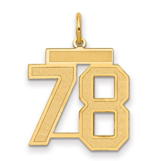 14K Yellow Gold Medium Satin Number 78 Charm