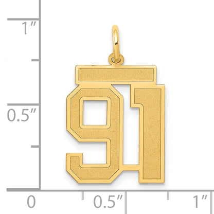 14K Yellow Gold Medium Satin Number 91 Charm