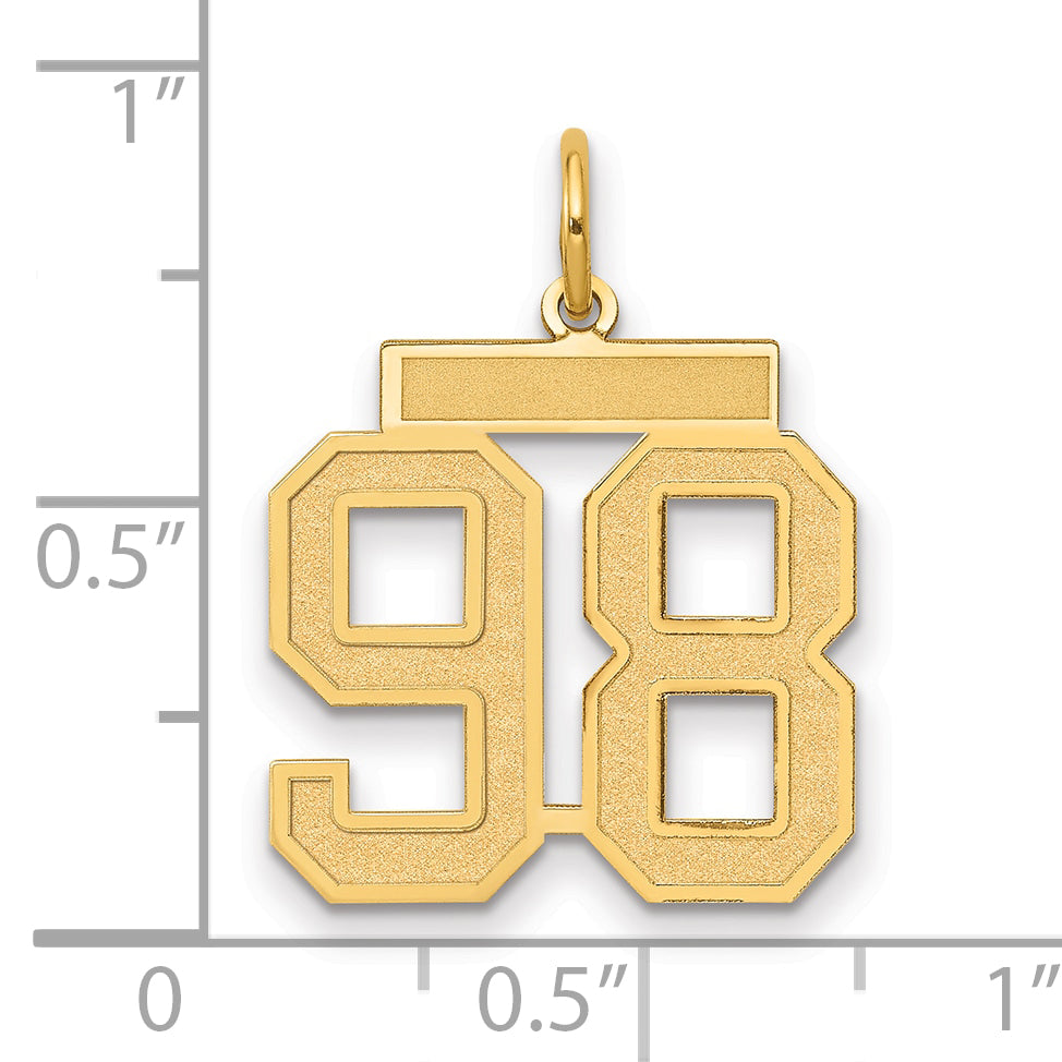 14K Yellow Gold Medium Satin Number 98 Charm